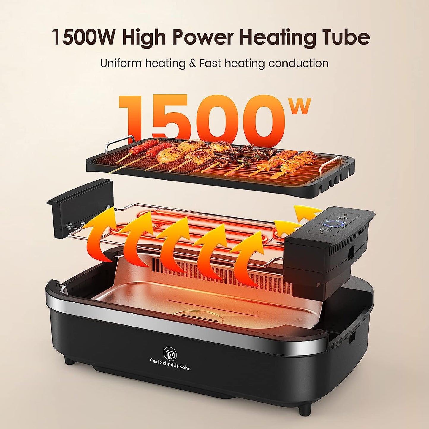 Smokeless Indoor Grill-Electric Grill with Tempered Glass Lid