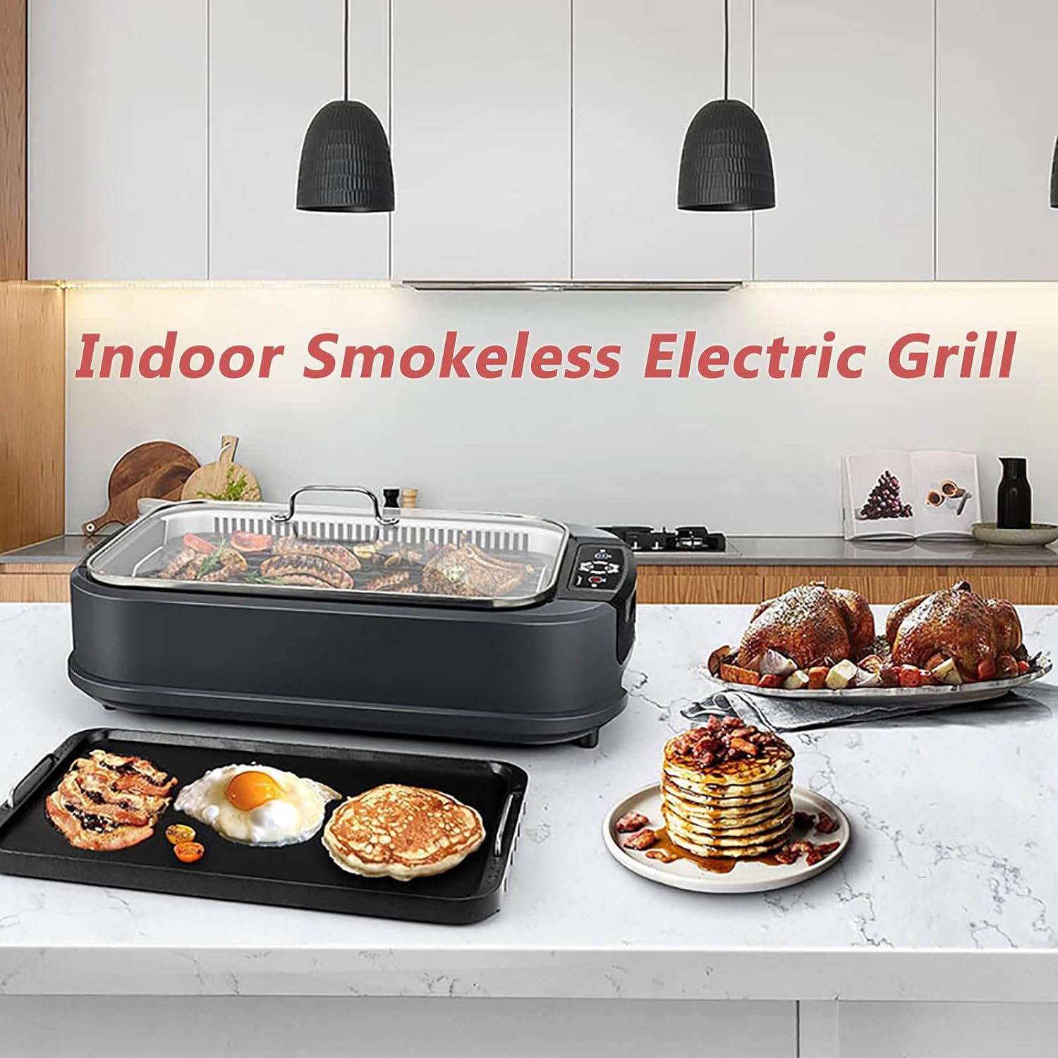 Smokeless Indoor Grill-Electric Grill with Tempered Glass Lid – R & B Import