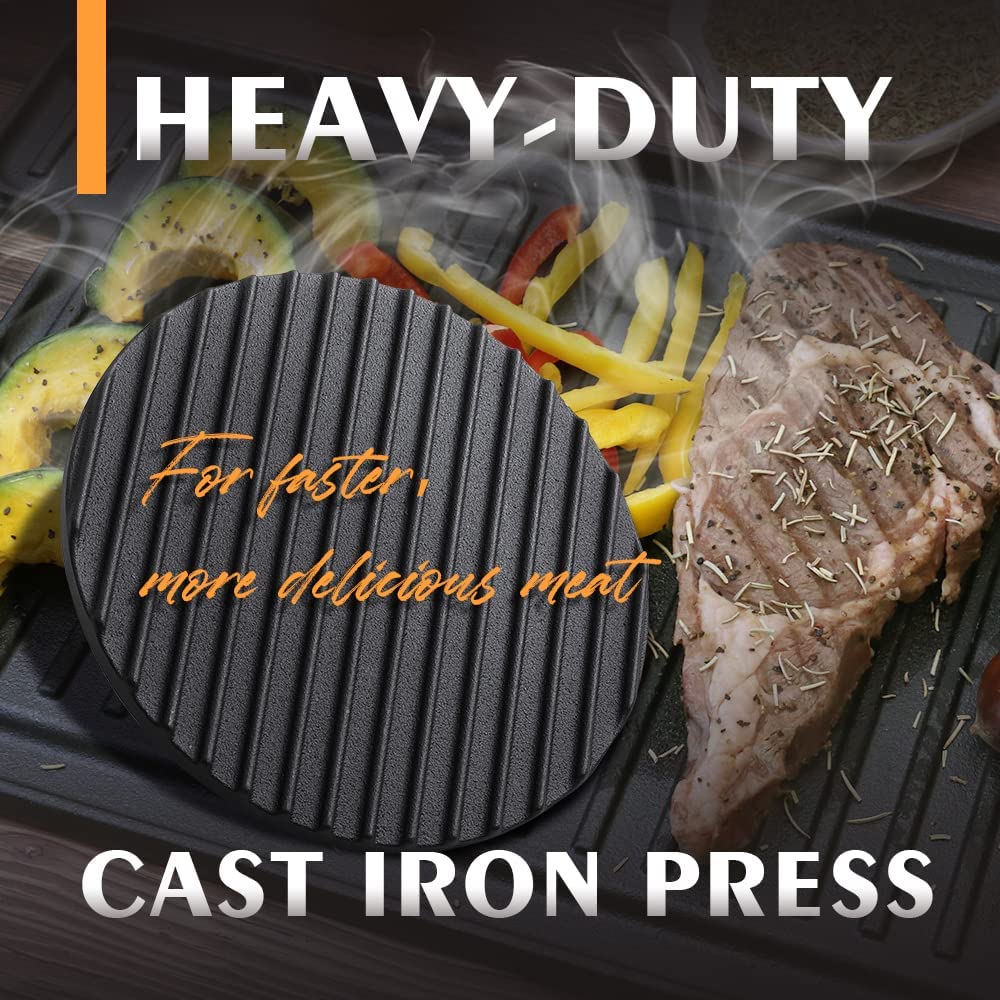 7.5" Round Cast Iron Meat Pressure (Free Gifts: 2 Spices)