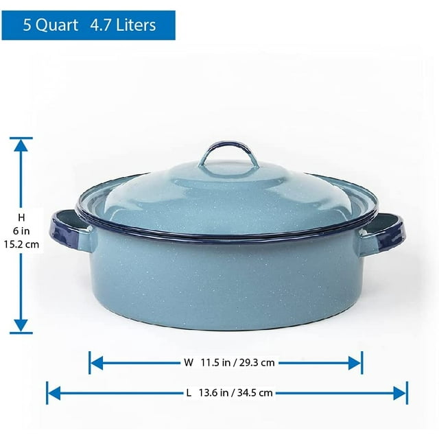 5 QT Turquoise Enamel Low Pot