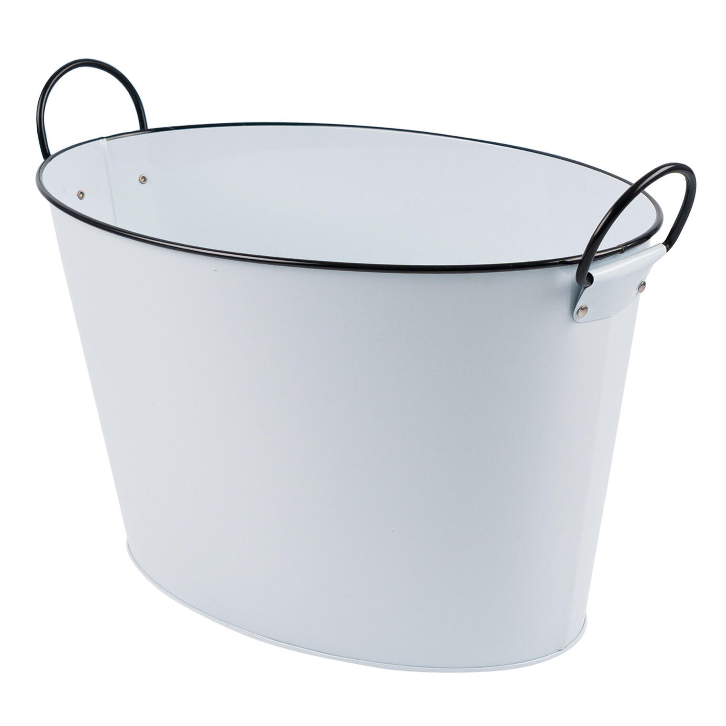 14.5” Oval White Bucket with Black Rim & Handle