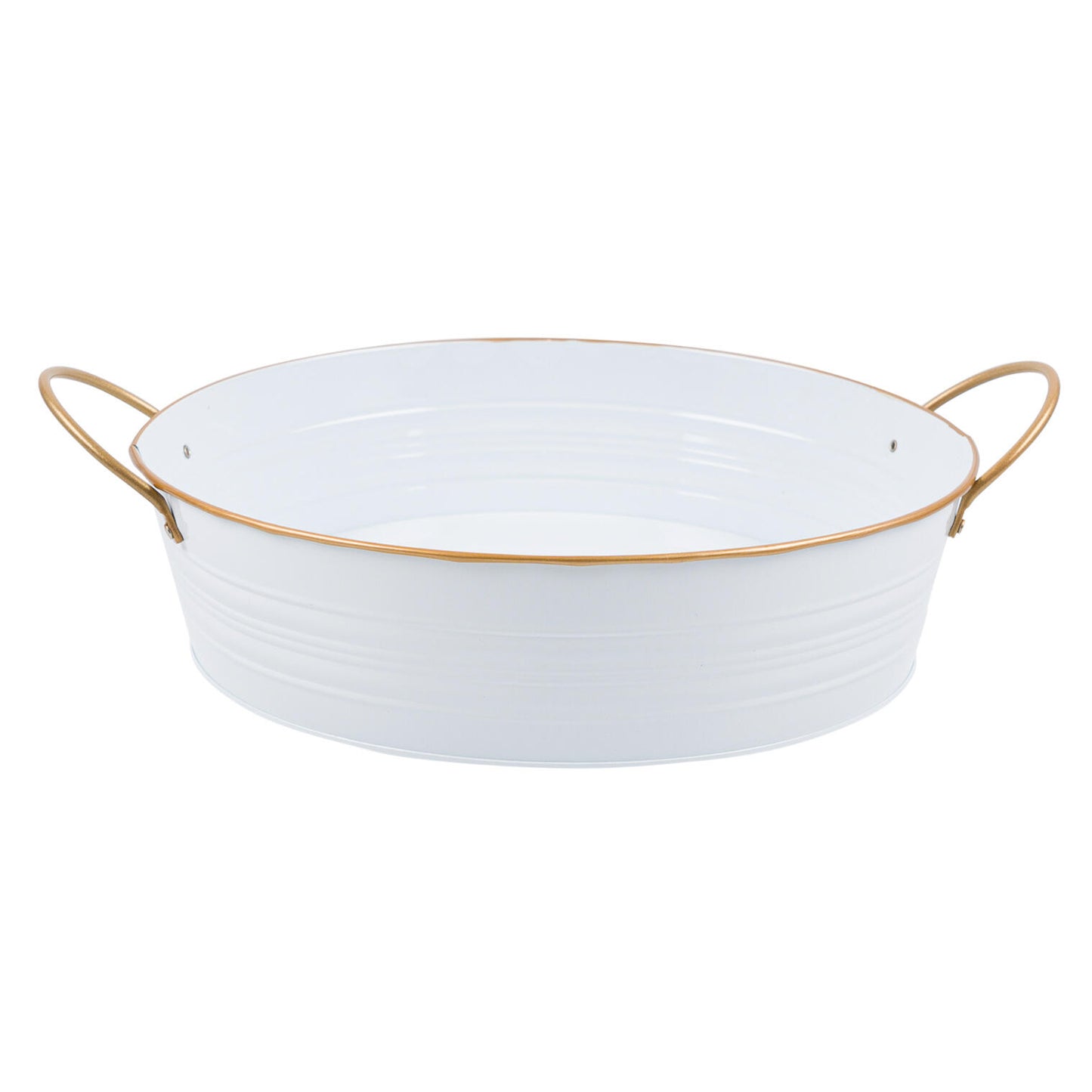 13” Round White Ice Tray with Gold Rim & Handle