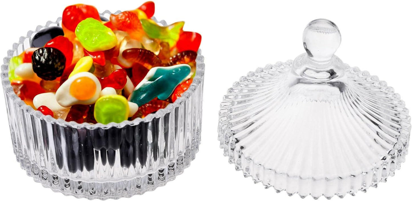 5” Crystal Castle Candy Dish Stripe Snack Bowl Jar