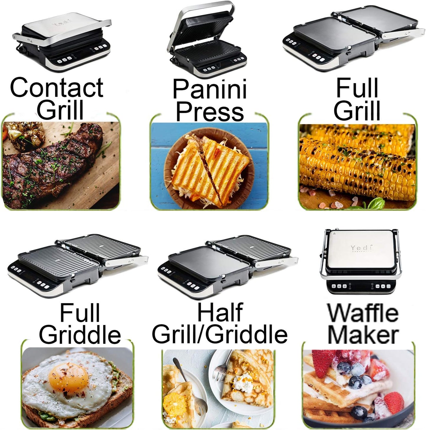 Yedi Total Package 6-in-1 Digital Grill, Waffle Maker, Panini Press
