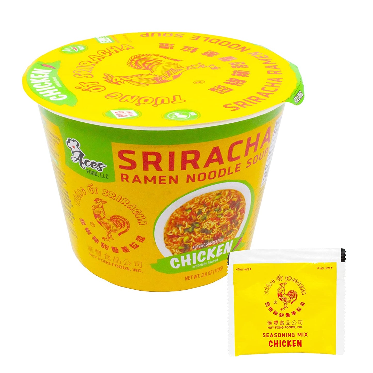 12 PC Tuong Ot Sriracha Chicken Flavor Ramen Noodle Soup & 24 PC Wooden Cutlery