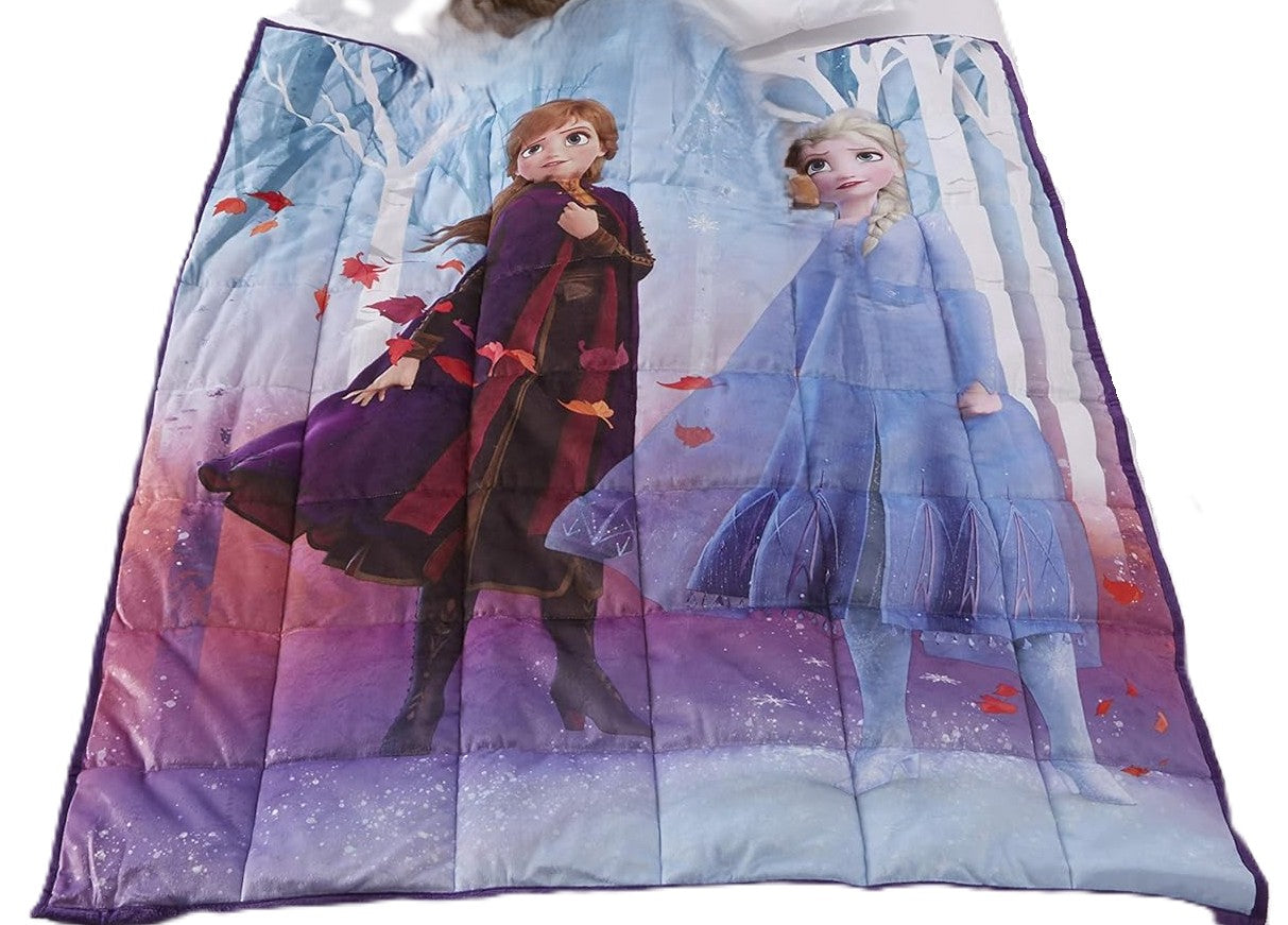 Disney Frozen 2 Weighted Blanket, Purple and Blue, Elsa and Anna Character Design, Soft and Cozy