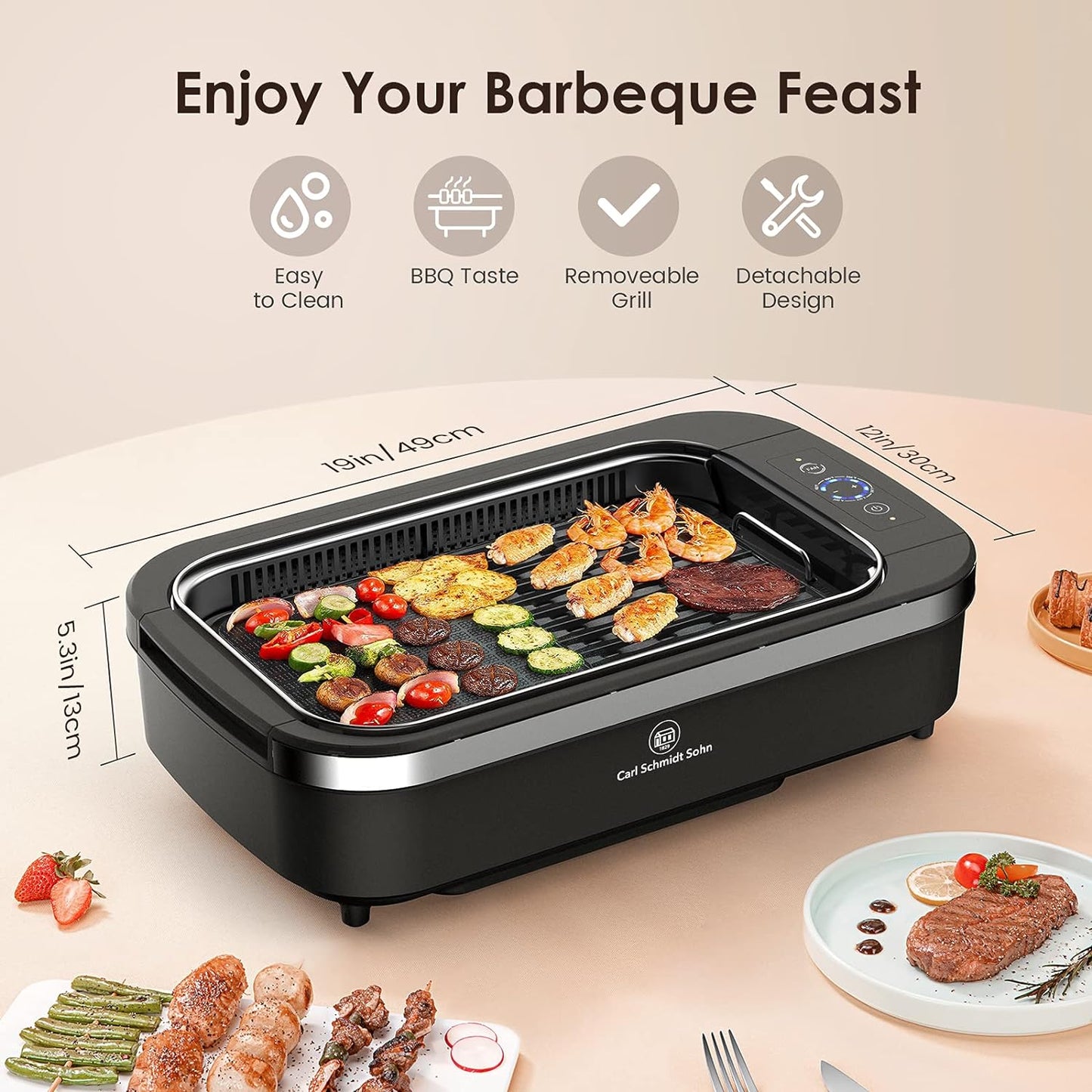 Smokeless Indoor Grill-Electric Grill with Tempered Glass Lid