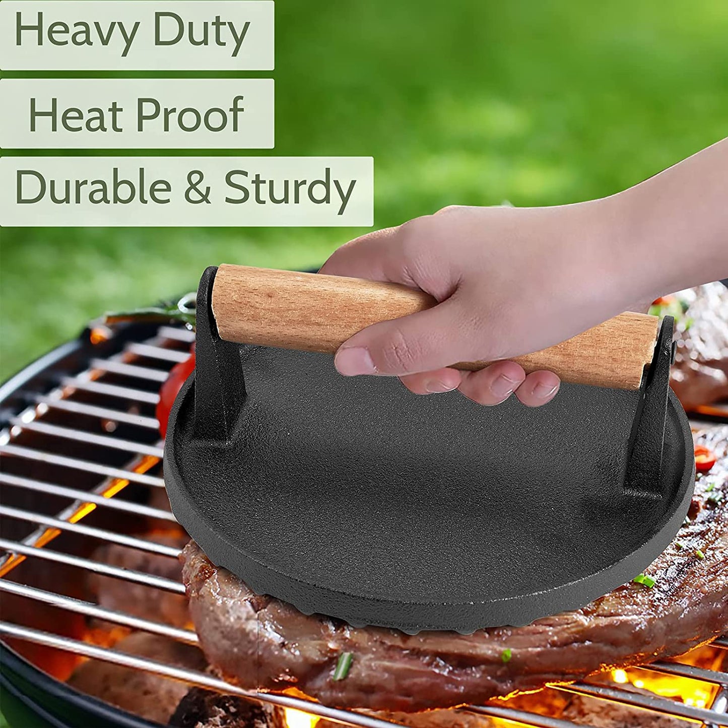 7.5" Round Cast Iron Meat Pressure (Free Gifts: 2 Spices)