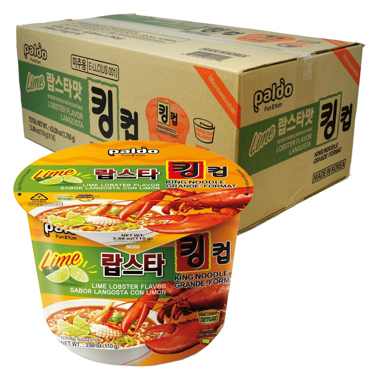 Lime Lobster Flavor Paldo King Noodle Cup (Pack of 16)