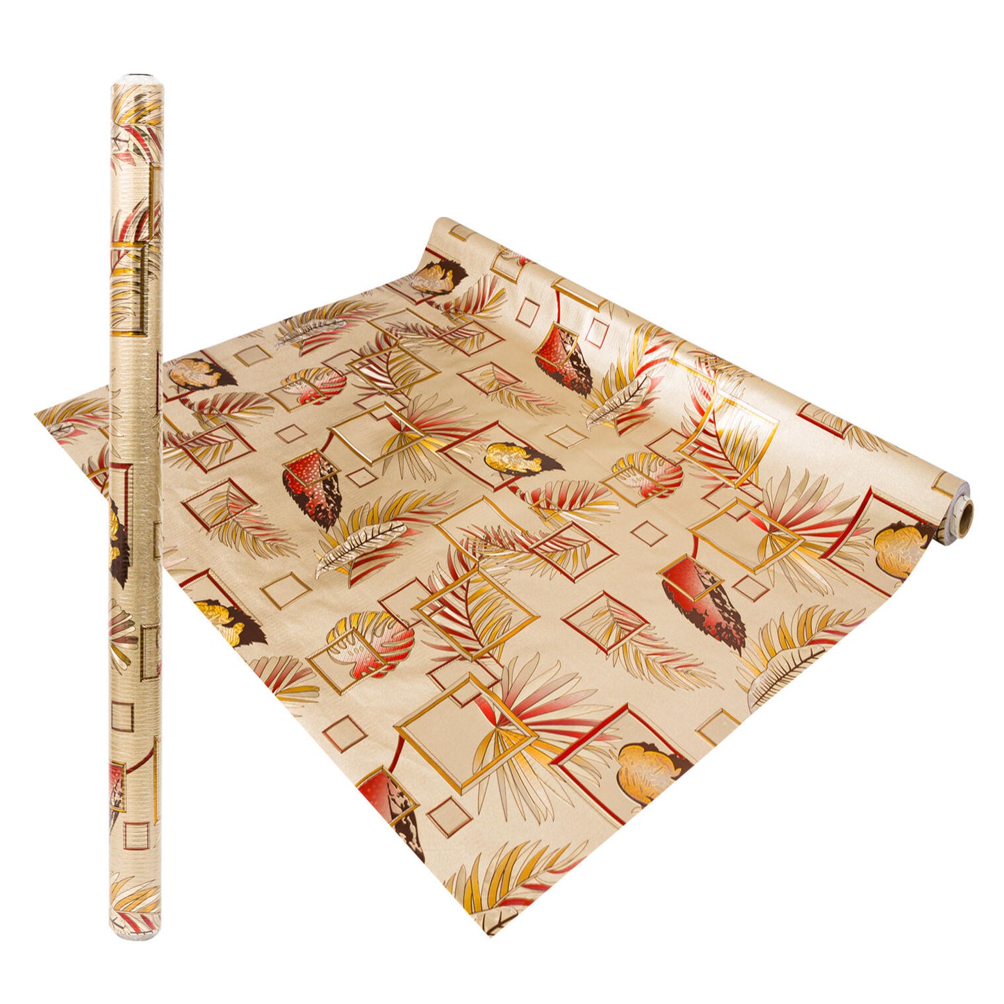Decorative Gold and Red Leaf Design Liner, 54" x 20 yd, Vibrant and Elegant Finish
