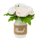 Artificial Flower Pink Roses, White Mason Jar Planter, 9"