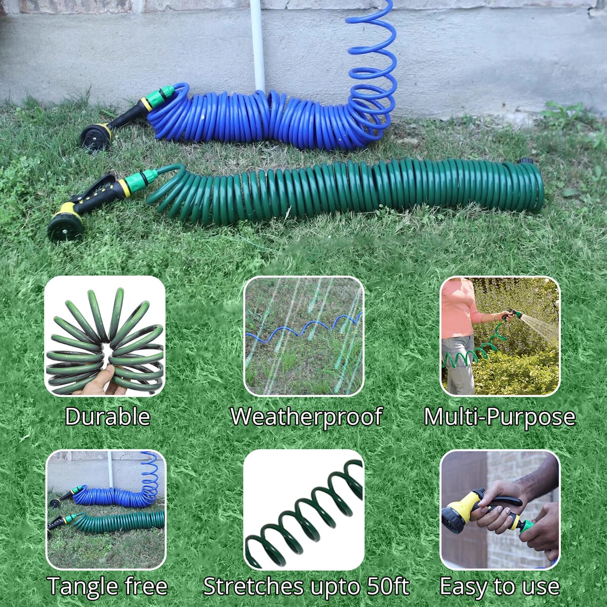 50 ft Green Auto Coil Water Hose
