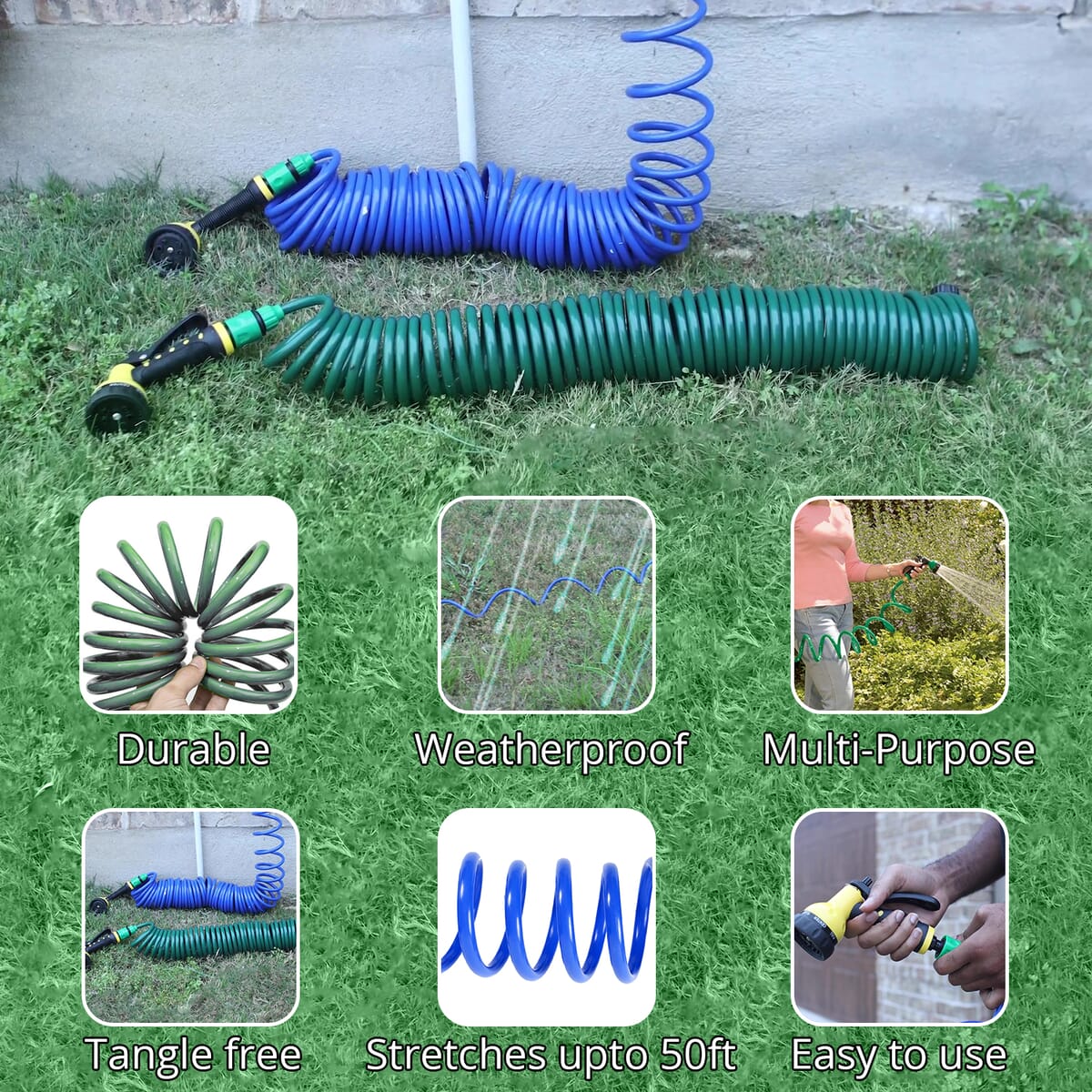 50 ft Blue Auto Coil Water Hose