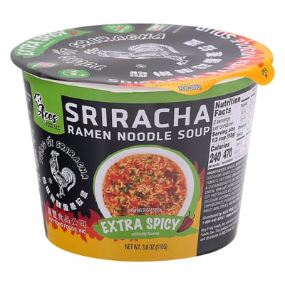 3.8 oz Tuong Ot Sriracha Extra Spicy Flavor Ramen Noodle Soup (Pack of 12)