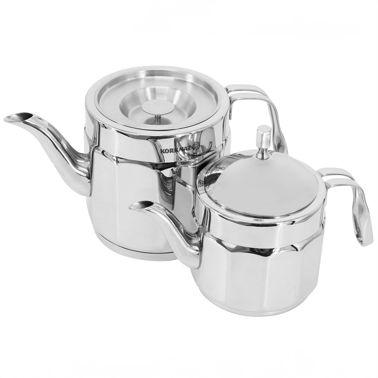 Korkmaz Nostaljia Midi Stainless Steel 0.9 Liter Tea Pot and 1.6 Liter Kettle Set