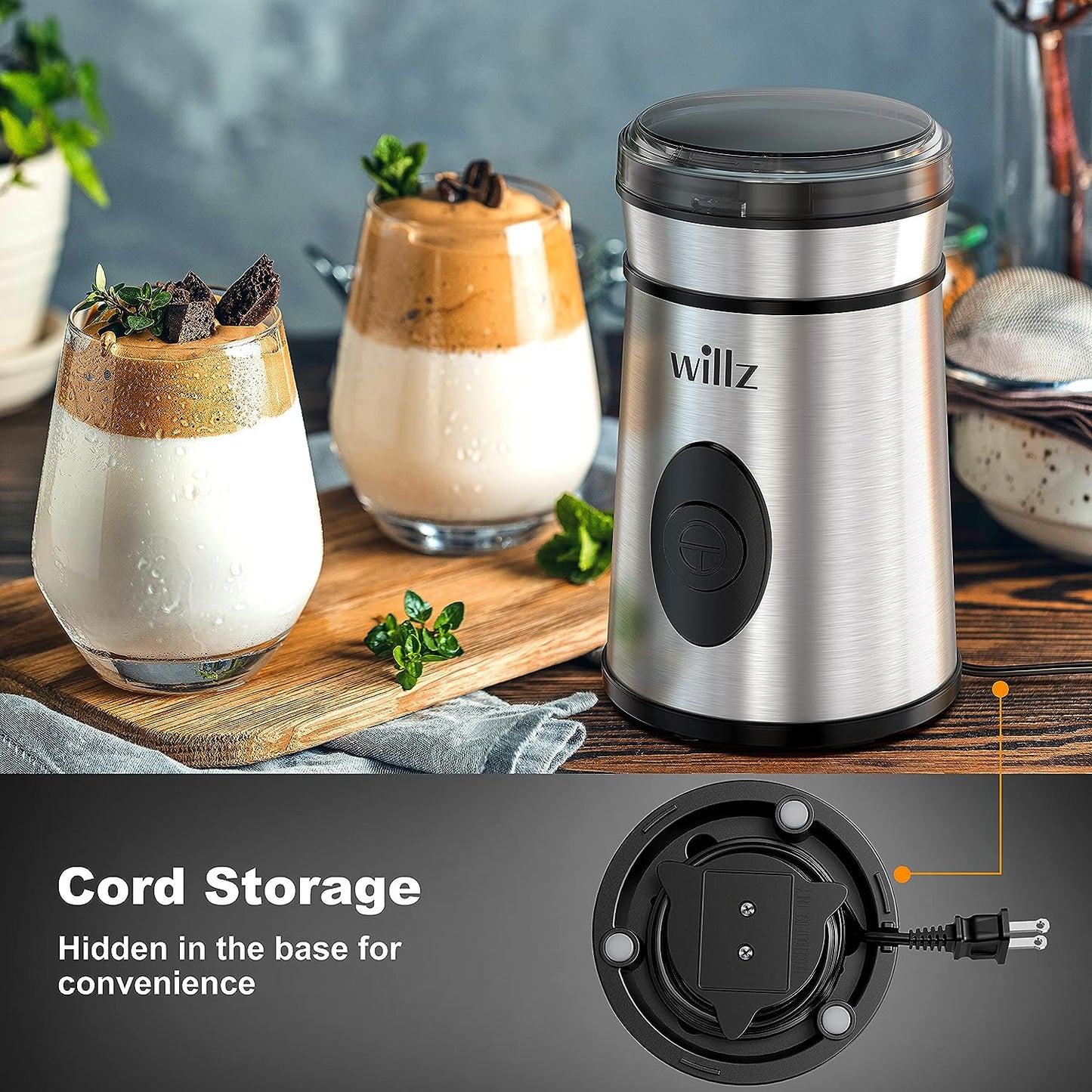 Willz Electric Coffee Grinder for Coffee Beans, Spices, & Herbs