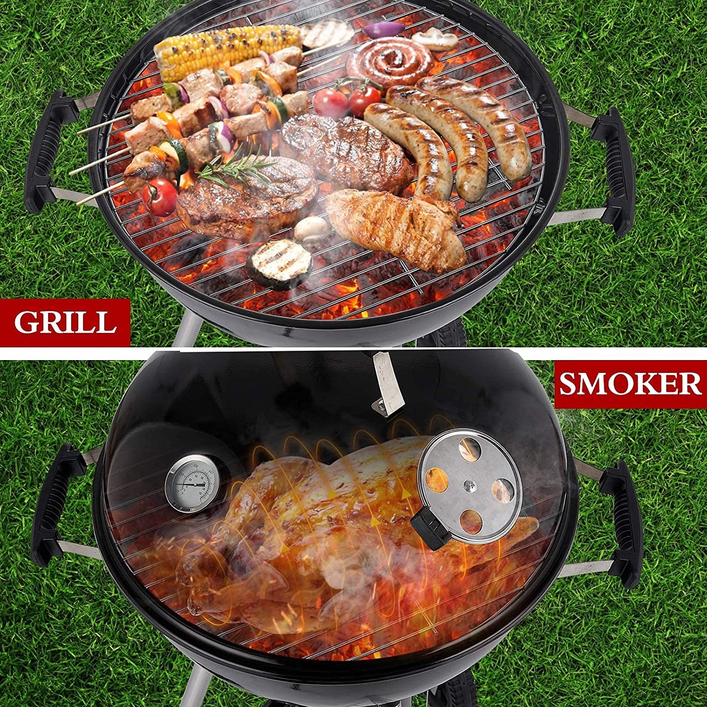17" Round Portable BBQ Charcoal Grill Set (Free Gifts: Grilling Skillet & 3 Spices)
