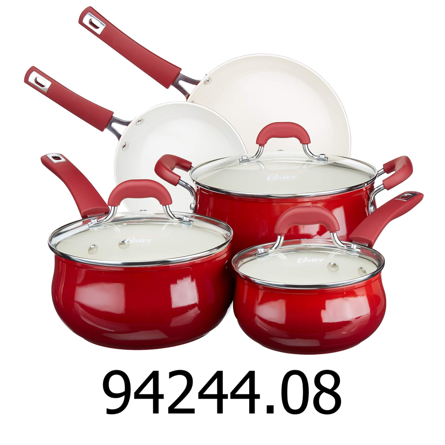 Oster 8 PC Red Non stick Heavy Gauge Cookware Set