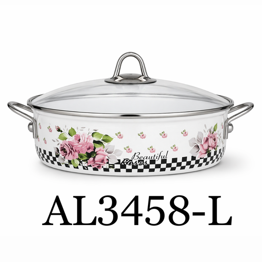 Floral-Checkered Print with Glass Lid 26cm Low Casserole