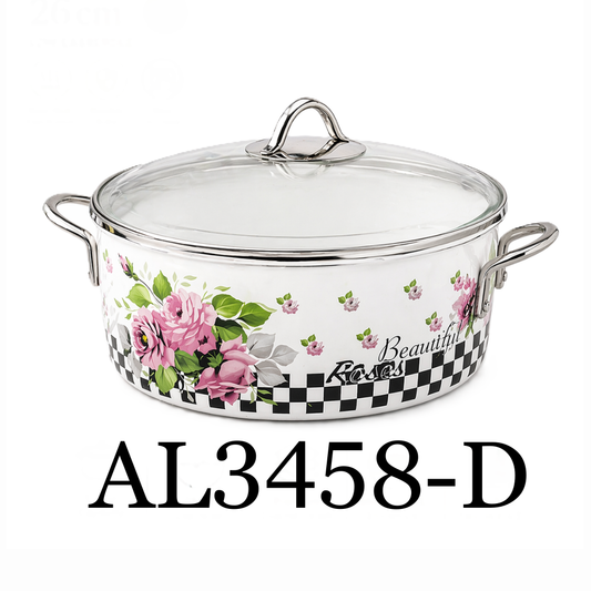 Floral Checkered Print with Glass Lid 5 qt Deep Pan
