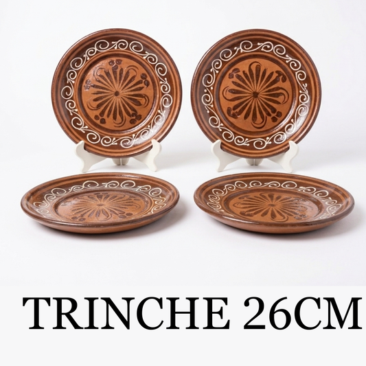 Handcrafted Terracotta Dinner Plate Set Traditional Floral Design (Set of 4) - Juego de Platos de Cena de Terracota Hechos a Mano Diseño Floral Tradicional (Set de 4)