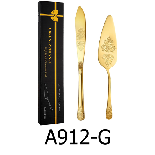 2 PC Cake Server & Knife Set - Gold