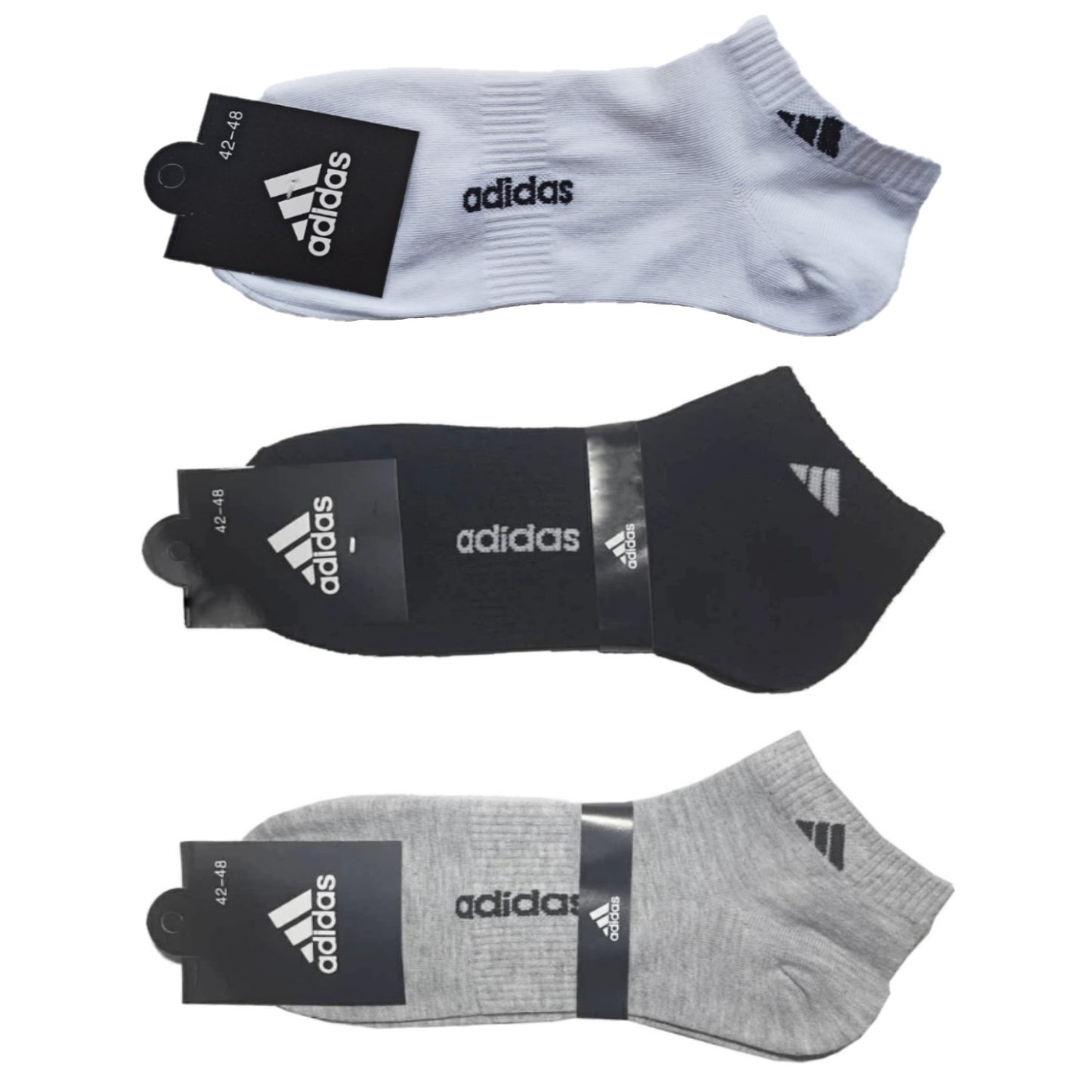 3 Pairs White, Black, Grey Adidas Socks