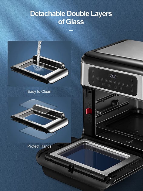 AIR FRYER AICOOK 11qt Air Fryer, 7-in-1 Functions with EvenCrisp Technology that Crisps, Broils, Bakes, Roasts, Dehydrates, Reheats & Rotisseries, Includes over  40 Recipes Book, Stainless Steel