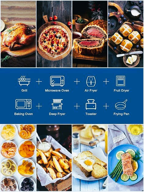 AIR FRYER AICOOK 11qt Air Fryer, 7-in-1 Functions with EvenCrisp Technology that Crisps, Broils, Bakes, Roasts, Dehydrates, Reheats & Rotisseries, Includes over  40 Recipes Book, Stainless Steel