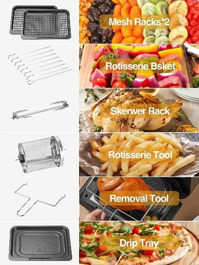 AIR FRYER AICOOK 11qt Air Fryer, 7-in-1 Functions with EvenCrisp Technology that Crisps, Broils, Bakes, Roasts, Dehydrates, Reheats & Rotisseries, Includes over  40 Recipes Book, Stainless Steel