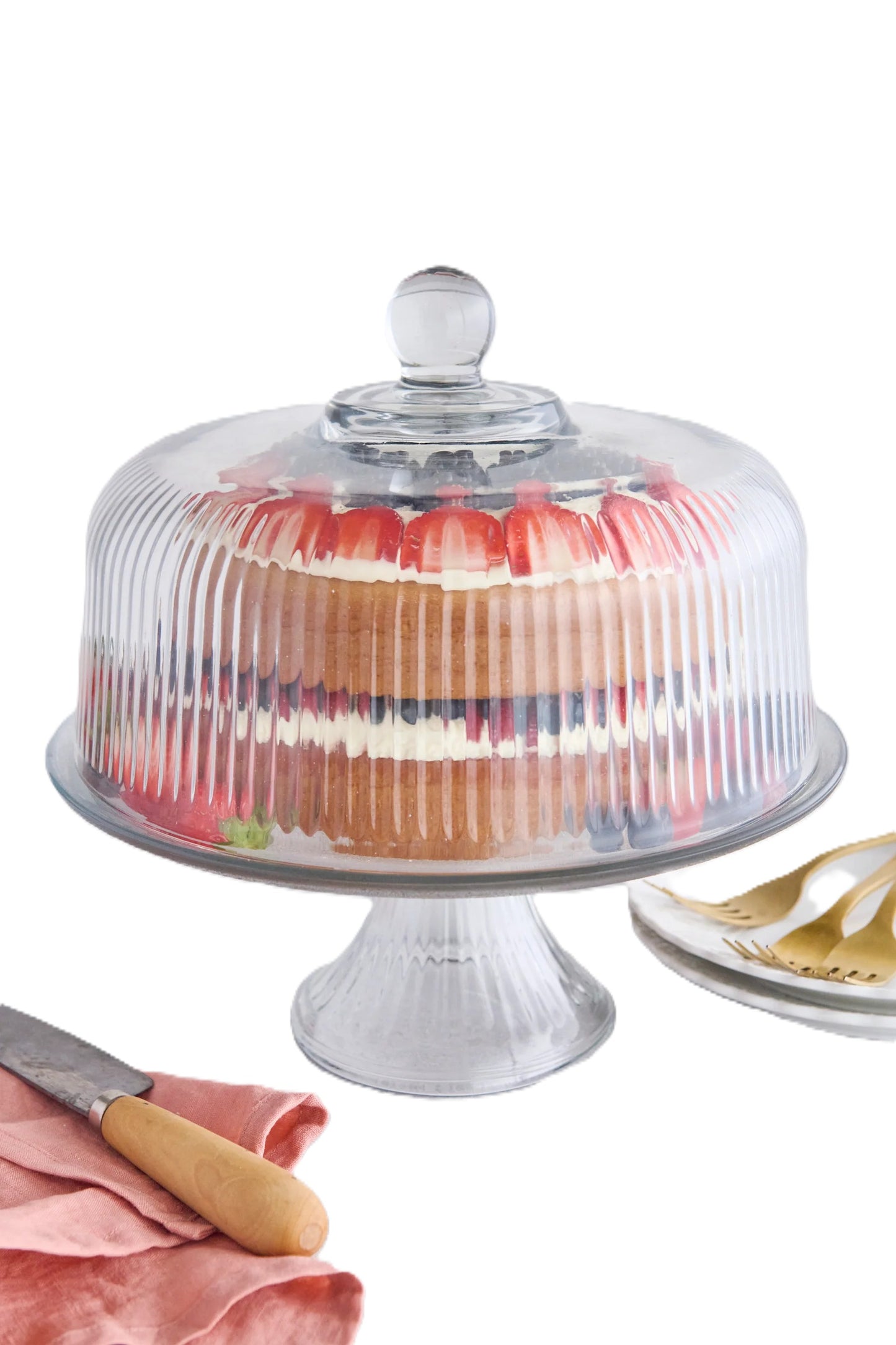ANCHOR HOCKING 2pc Glass Cake Stand with Dome, Ribbed Design, Pedestal Base, Clear