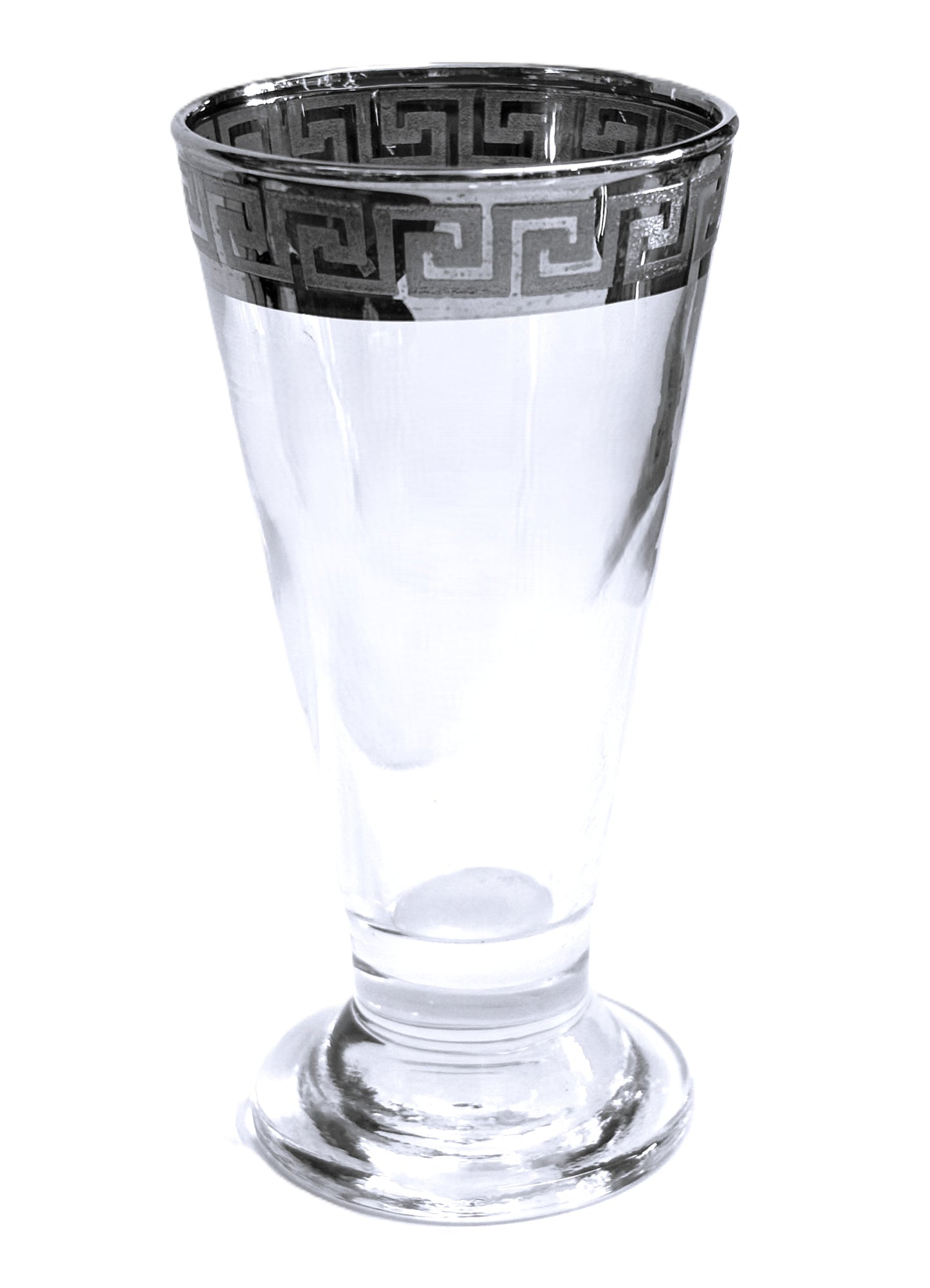 Glass Shot Dessert 2oz Cups with Silver Greek Key Trim, Set of 6, Footed Sundae Glasses