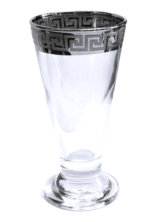 Glass Shot Dessert 2oz Cups with Silver Greek Key Trim, Set of 6, Footed Sundae Glasses