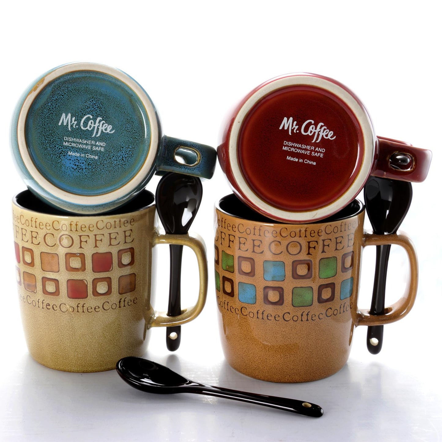 8 PC Mr. Coffee 14oz Café Americano Mug Set with Spoons