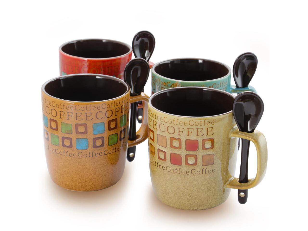 8 PC Mr. Coffee 14oz Café Americano Mug Set with Spoons