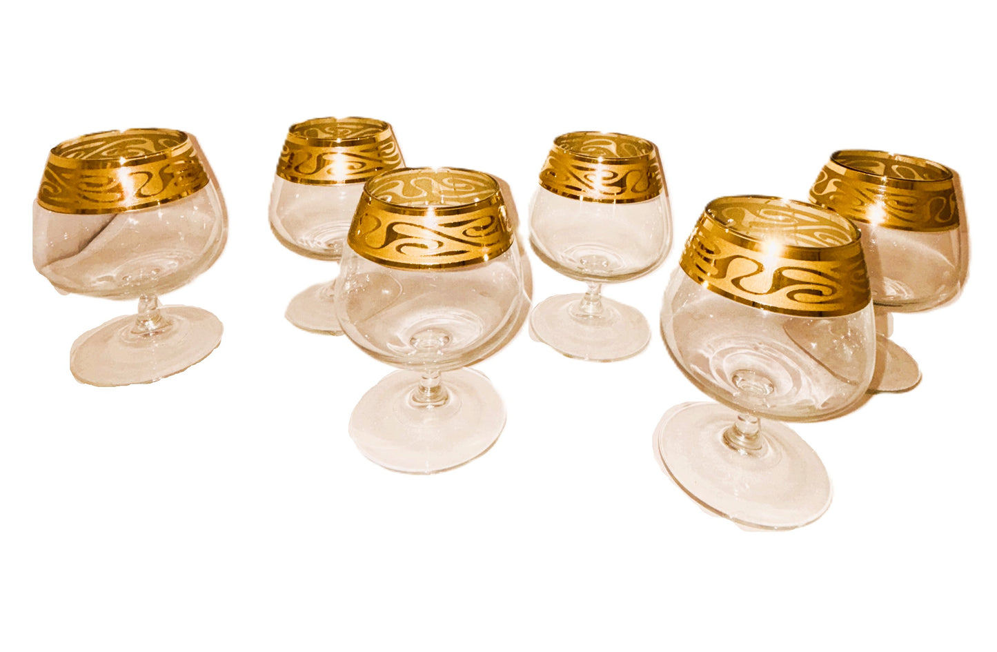 PROMSIZ Decorated Glass Brandy Sniffer Gold Greek Dedsign 6pcs Set