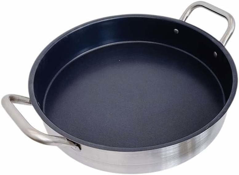 Nonstick Frying Pan Stainless Steel with Handles, Round Shape 40cm, Dark Interior 3in Deep