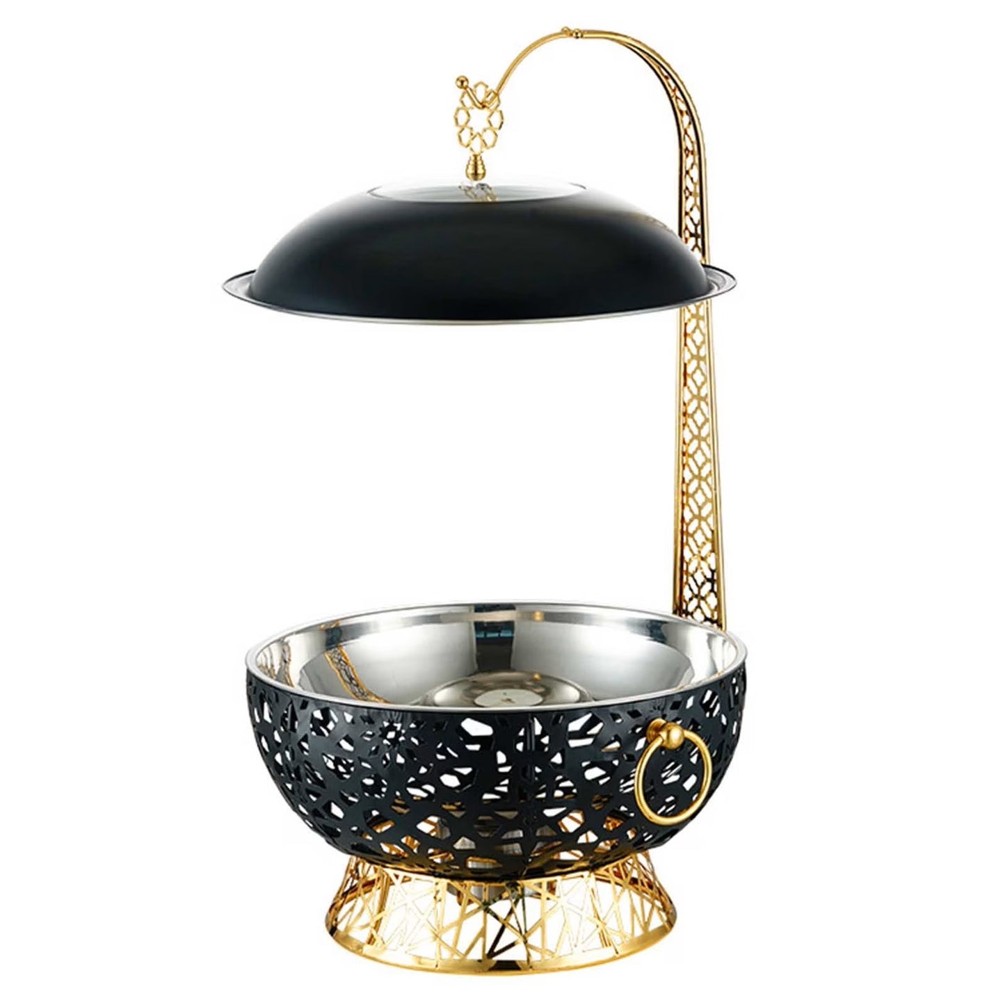 Stainless Steel Chafing Dish Buffet Service Sleek Black Gold Design Glass Cover with Handle Parties Weddings Catering 8L