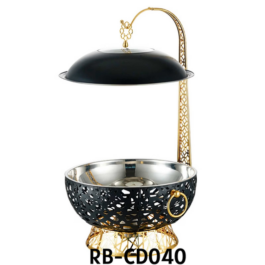 Stainless Steel Chafing Dish Buffet Service Sleek Black Gold Design Glass Cover with Handle Parties Weddings Catering 8L