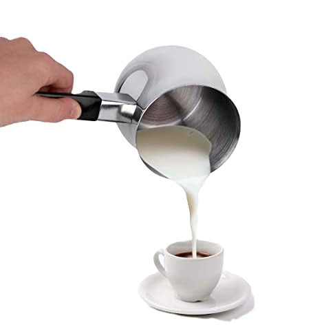 Stainless Steel Turkish Coffee Warmer Pot Set with Black Handle, 3 Pieces, 6oz 12oz 24oz, Silver