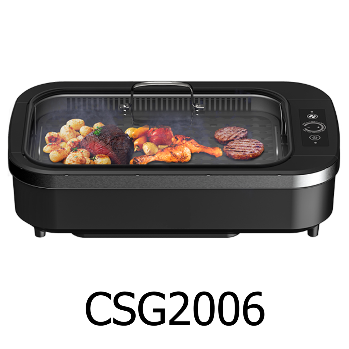 Smokeless Indoor Grill-Electric Grill with Tempered Glass Lid