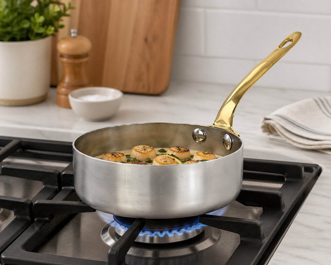 Stainless Steel 4.5" Mini Fry Pan with Gold Handle