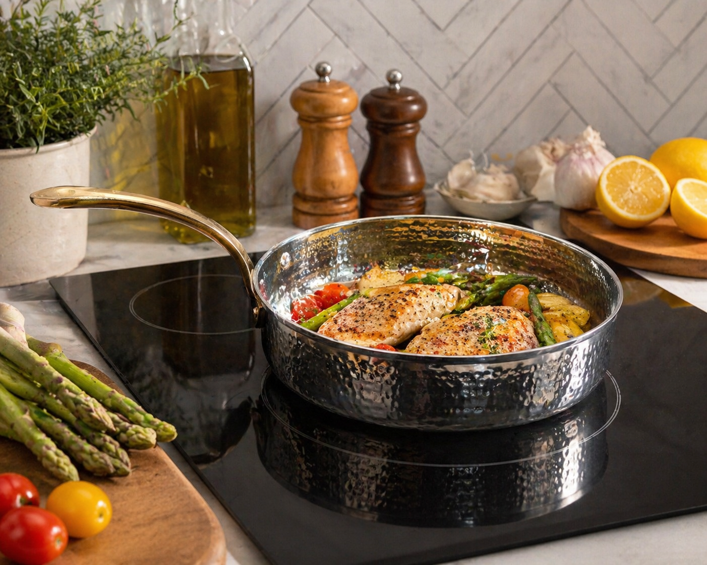 4.75" Stainless Steel Hammered Mini Fry Pan with Brass Handle