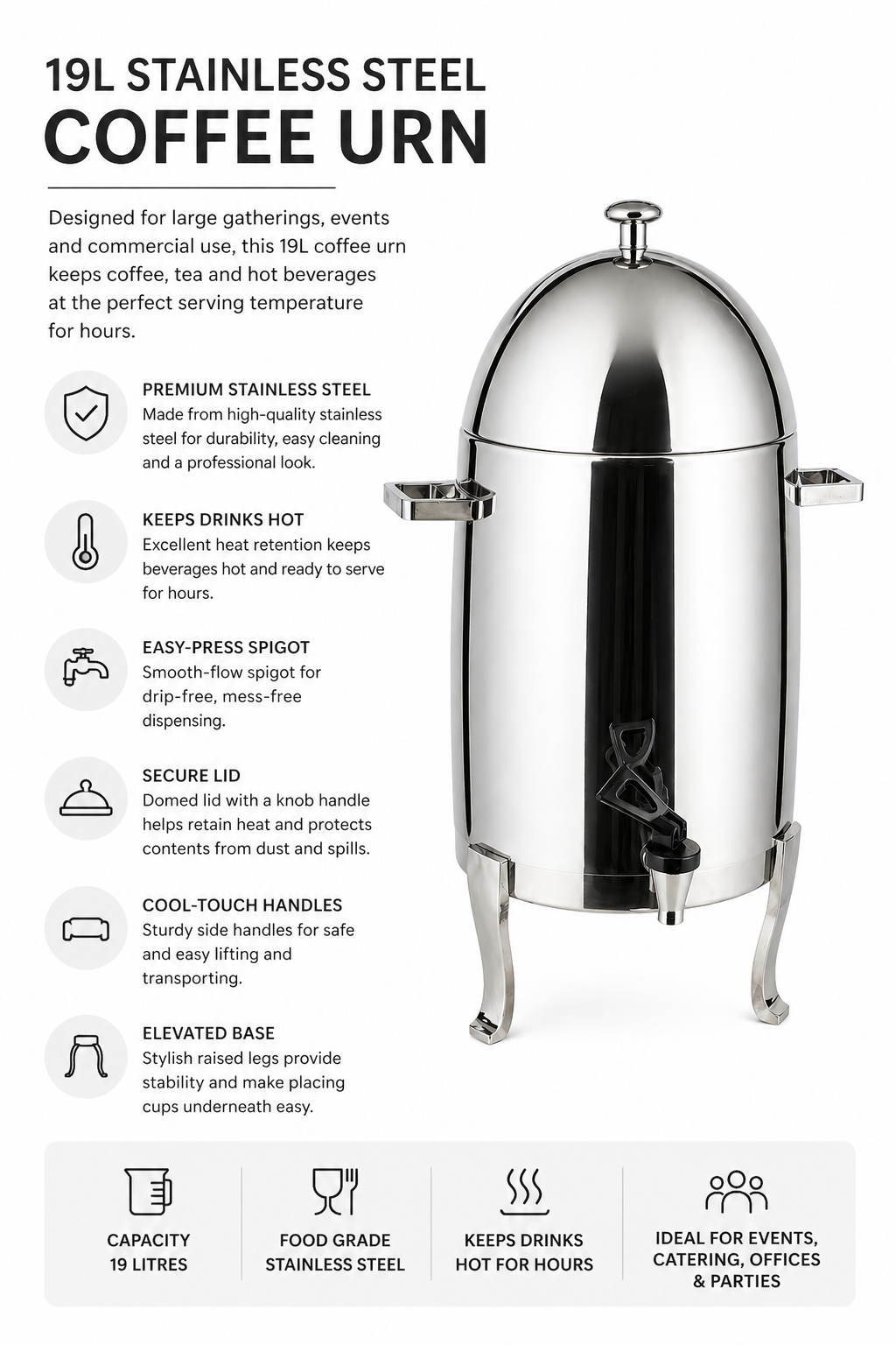 Stainless Steel 19L Coffee Urn