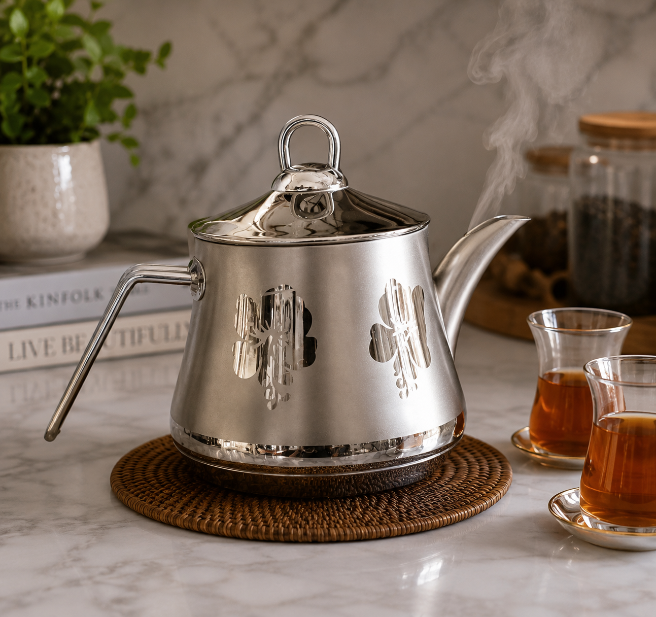 Flower Print Stainless Steel Tea Kettle 1.50Lt - Tetera de Acero Inoxidable con Estampado de Flores 1.50Lt