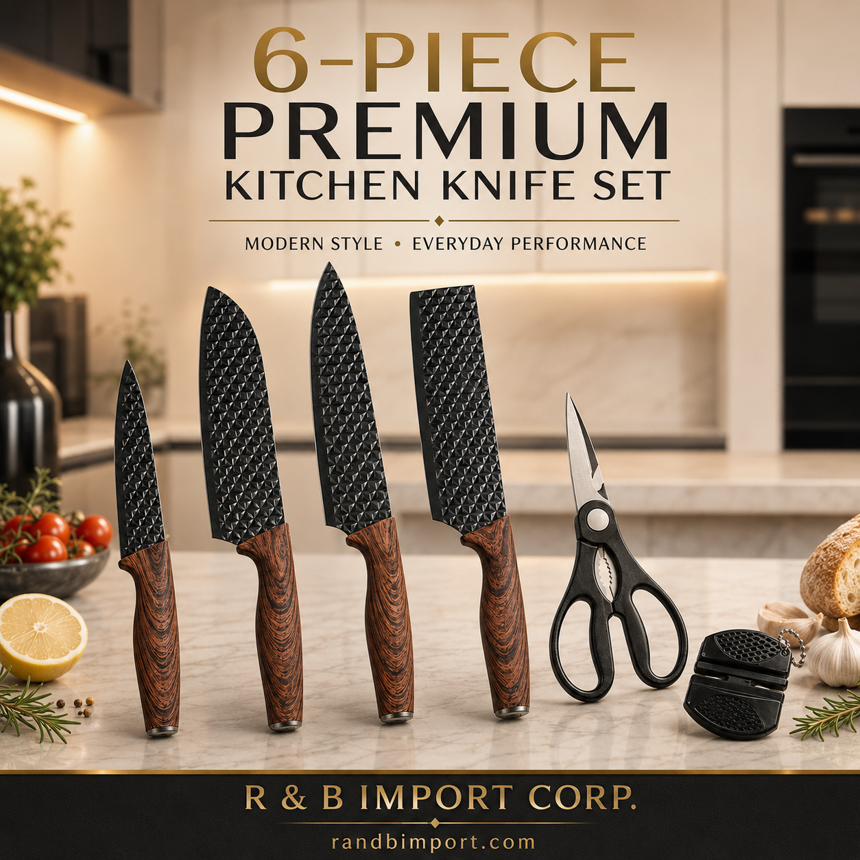 6 PC PREMIUM KITCHEN KNIFE SET WITH KNIFE SHARPNER
