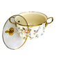 BOSHILANG Enamel Stockpot with Glass Lid, Floral Design, Cream with Gold Trim, Two Handles 5.5L Casseroles