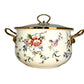 BOSHILANG Enamel Stockpot with Glass Lid, Floral Design, Cream with Gold Trim, Two Handles 5.5L Casseroles