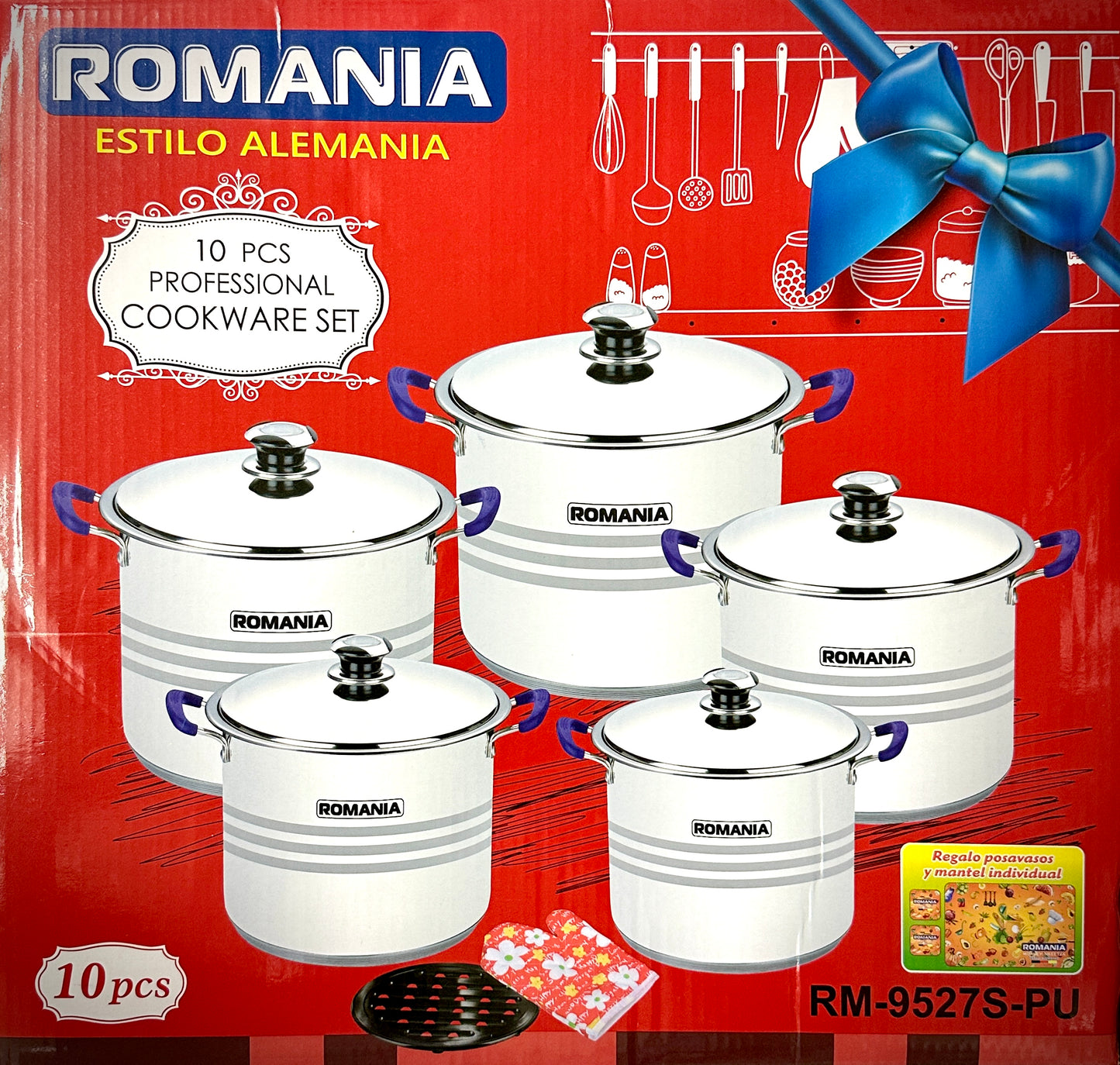 ROMANIA 10 PC Stainless Steel Stockpot Set - Red