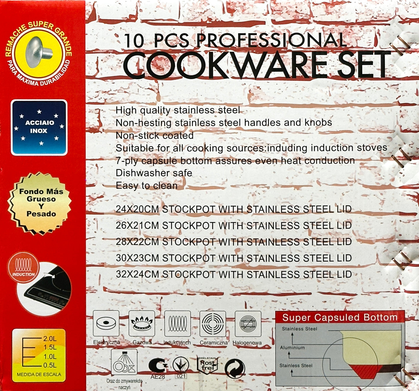 ROMANIA 10 PC Stainless Steel Stockpot Set - Red